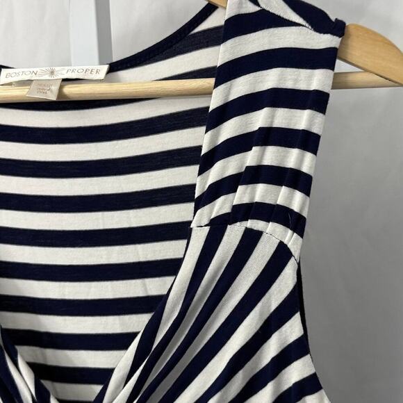 Boston Proper Sleeveless Dress Small Nautical Navy Blue White Striped Twist - Picture 8 of 10